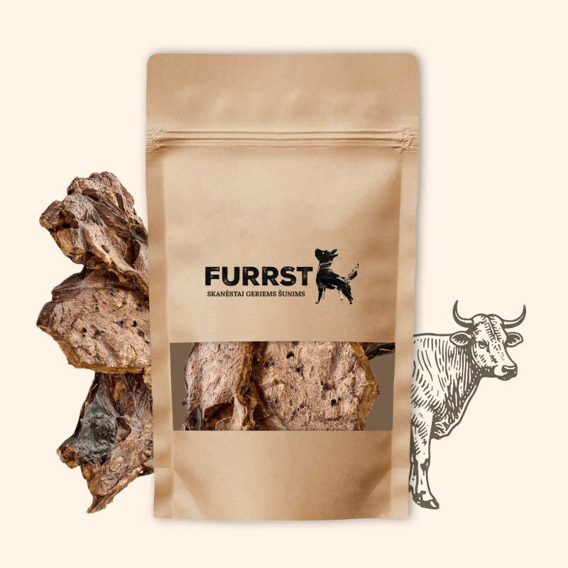 FURRST kaltētas vērša plaušu strēmelītes suņiem – dabīgas košļājamās, 100g