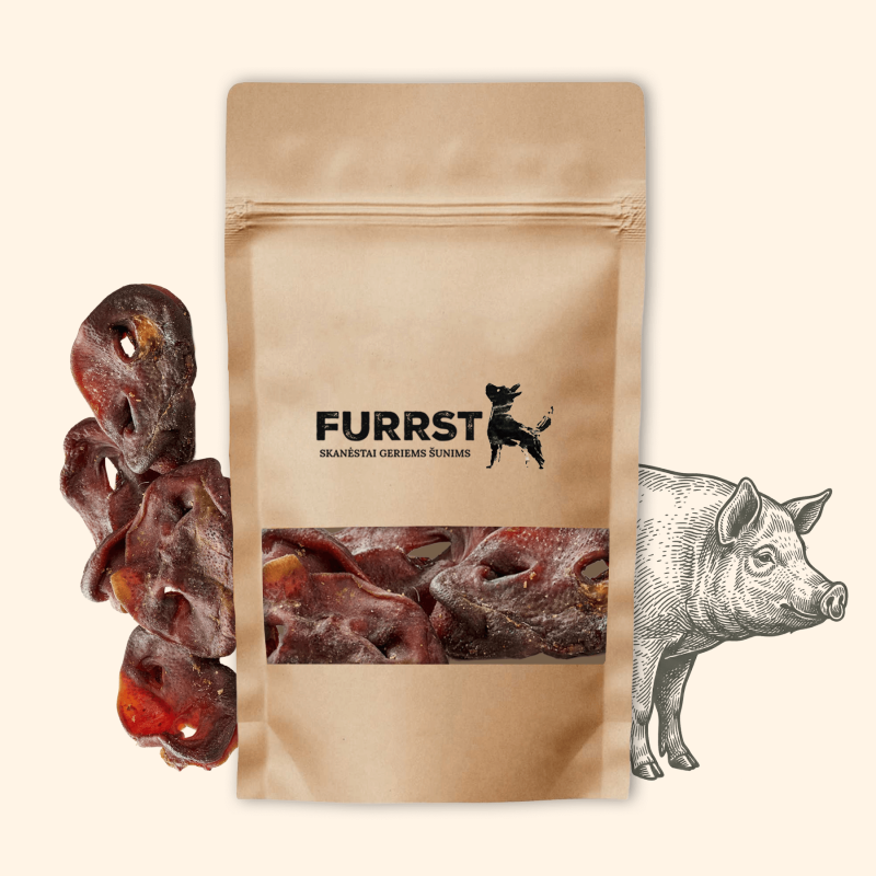 FURRST žāvētas cūkgaļas iesnas suņiem – dabīgas, ar zemu tauku saturu košļājamas konfektes, 100g