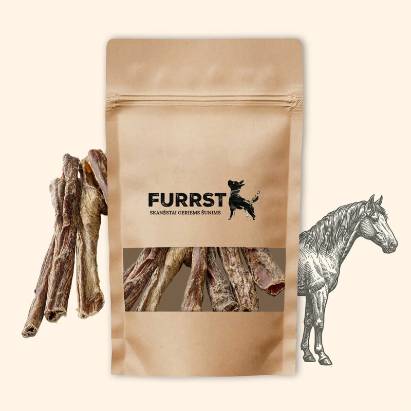 FURRST žāvēta zirga barības vads suņiem – dabīga, hipoalerģiska košļājamā barība, 100g