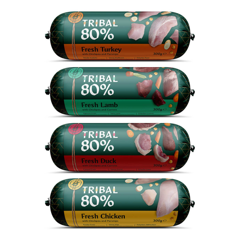 TRIBAL 80% garšas mitrās barības komplekts suņiem