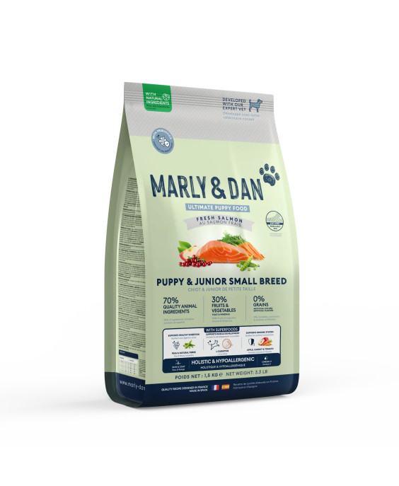 Sausas maistas mažų veislių jauniems šuniukams su lašiša - Marly & Dan Puppy & Junior Small Breed
