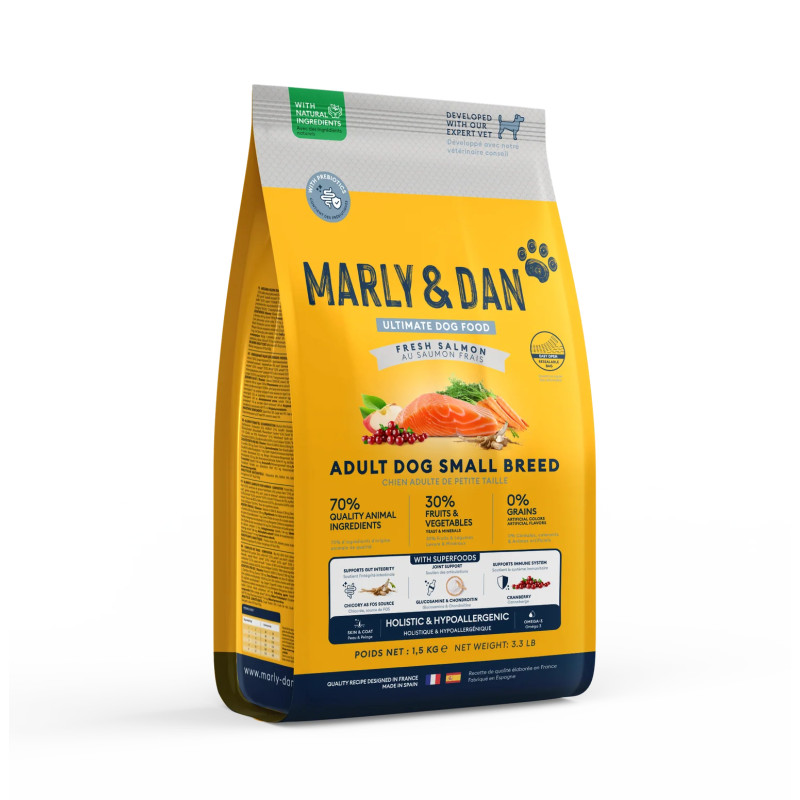 Sausā barība mazo šķirņu pieaugušiem suņiem ar lasi - Marly & Dan