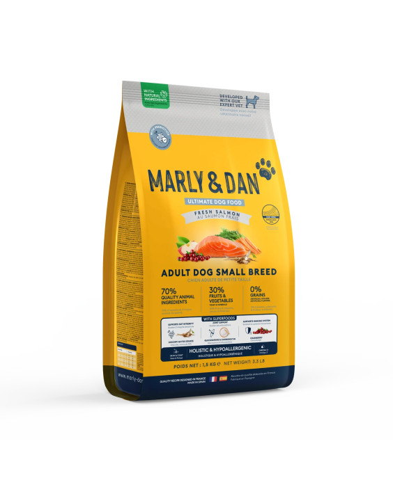 Sausā barība mazo šķirņu pieaugušiem suņiem ar lasi - Marly & Dan