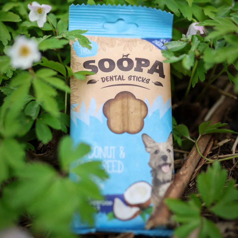 SOOPA kokosriekstu un čia sēklu zobu košļājamās tabletes suņiem, 100gr