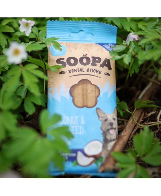 SOOPA kokosriekstu un čia sēklu zobu košļājamās tabletes suņiem, 100gr