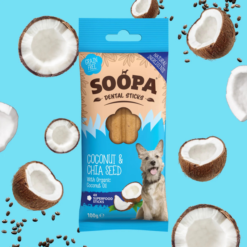 SOOPA kokosriekstu un čia sēklu zobu košļājamās tabletes suņiem, 100gr