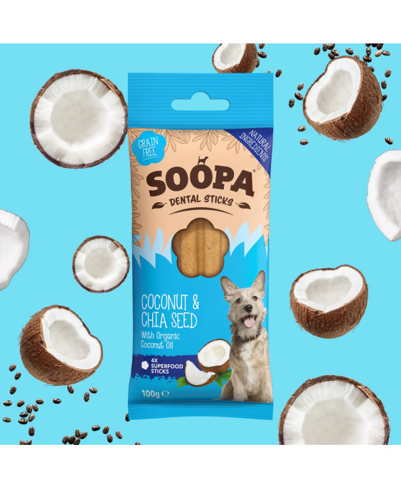 SOOPA kokosriekstu un čia sēklu zobu košļājamās tabletes suņiem, 100gr