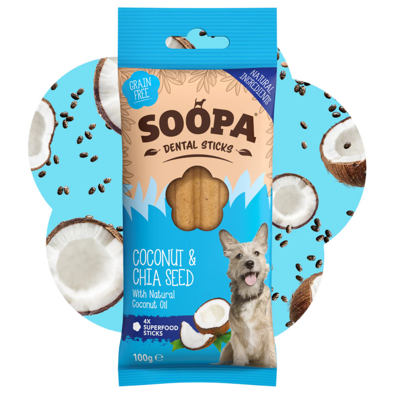 SOOPA kokosriekstu un čia sēklu zobu košļājamās tabletes suņiem, 100gr