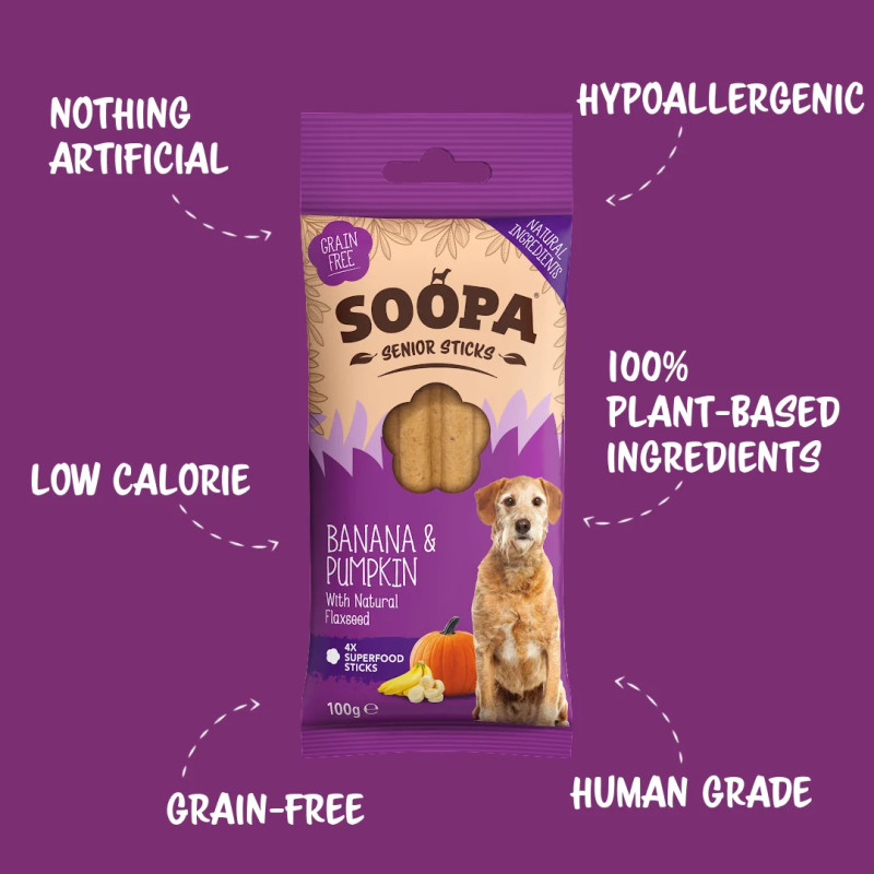 SOOPA banānu un ķirbju zobu košļājamās tabletes senioriem suņiem, 100g