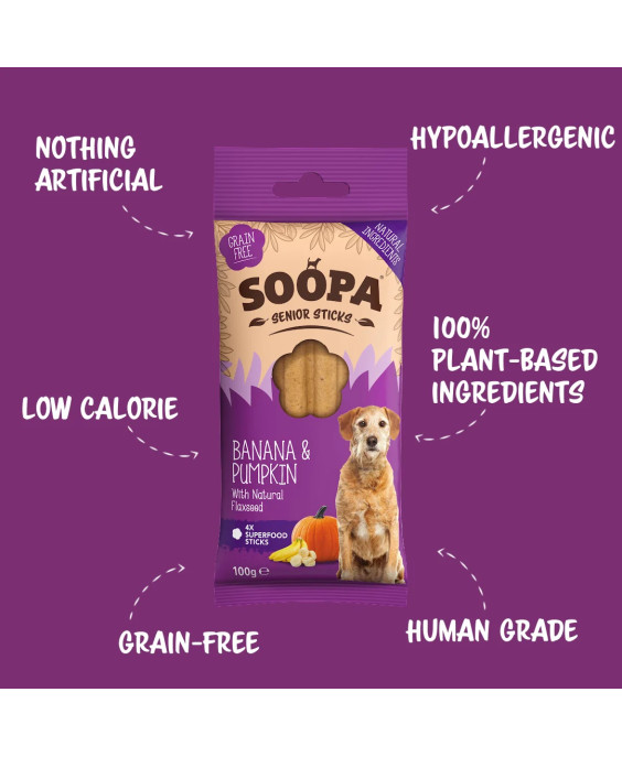 SOOPA banānu un ķirbju zobu košļājamās tabletes senioriem suņiem, 100g