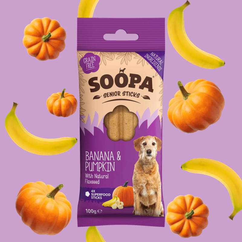 SOOPA banānu un ķirbju zobu košļājamās tabletes senioriem suņiem, 100g