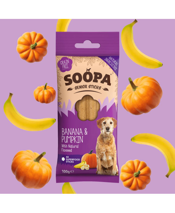 SOOPA banānu un ķirbju zobu košļājamās tabletes senioriem suņiem, 100g