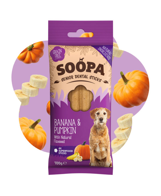 SOOPA banānu un ķirbju zobu košļājamās tabletes senioriem suņiem, 100g