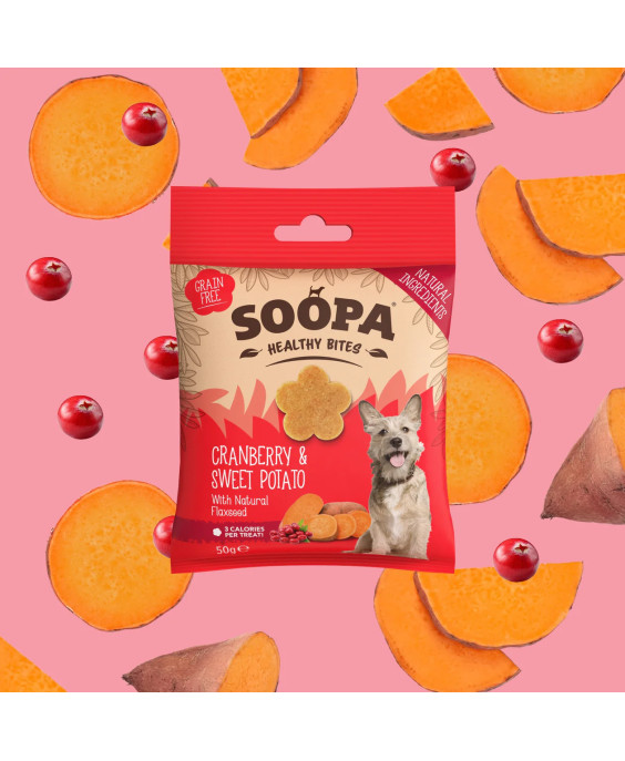 SOOPA dzērveņu un saldo kartupeļu kārumi suņiem 50g