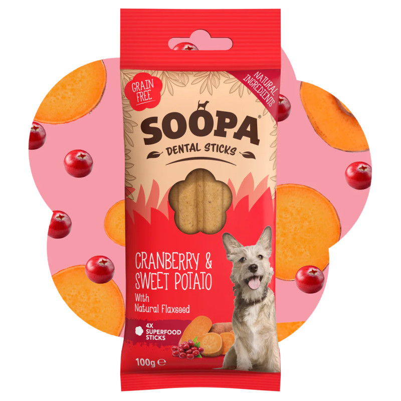 SOOPA Dzērveņu un linsēklu zobu nūjiņas suņiem 100gr