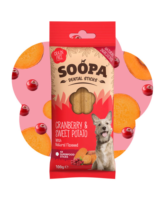 SOOPA Dzērveņu un linsēklu zobu nūjiņas suņiem 100gr