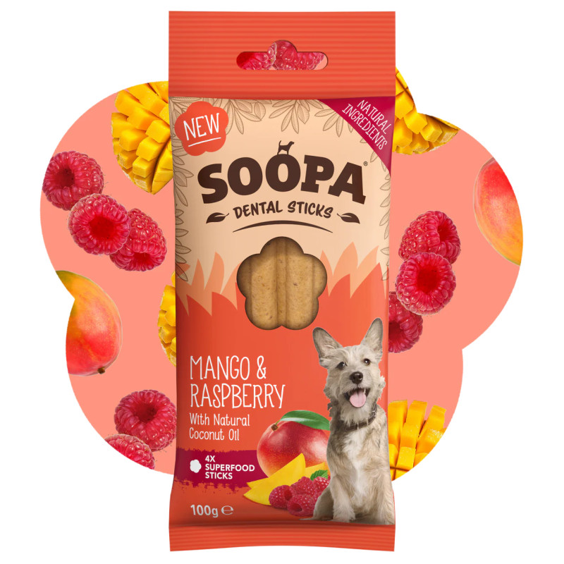 Mango un aveņu garšas zobu nūjiņas suņiem Soopa