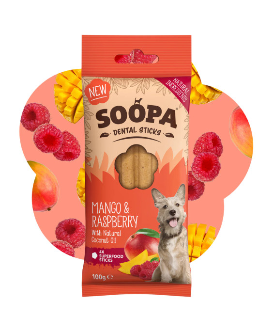Mango un aveņu garšas zobu nūjiņas suņiem Soopa