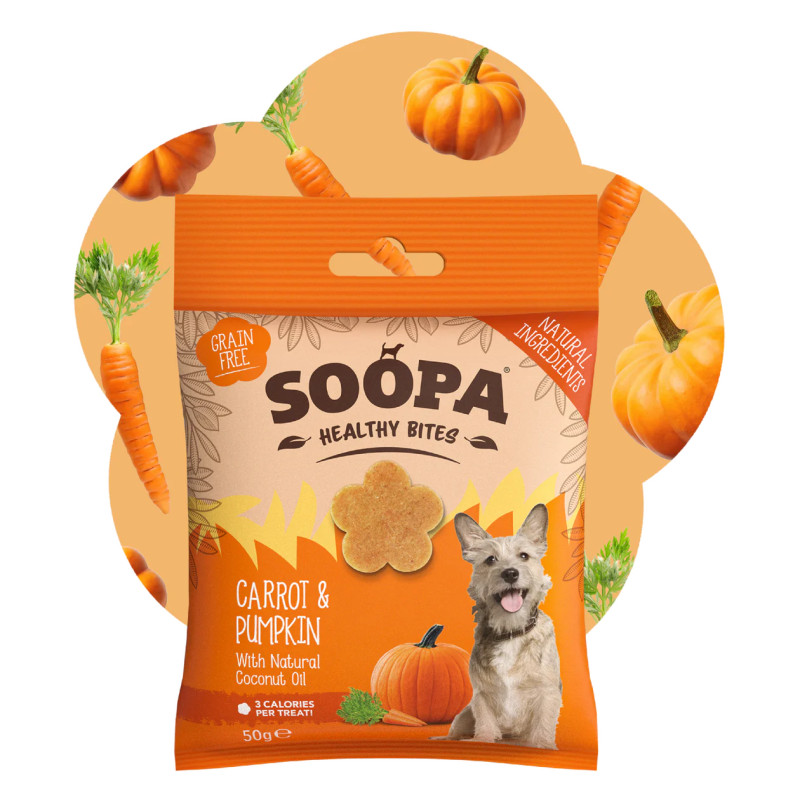 Burkānu un ķirbju našķi suņiem, SOOPA