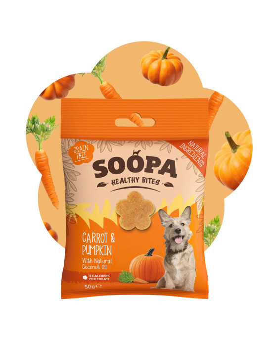 Burkānu un ķirbju našķi suņiem, SOOPA
