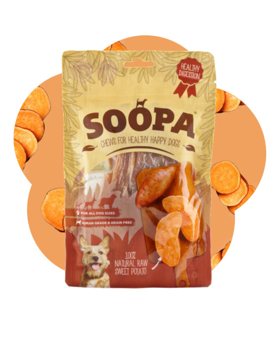 Dabīgi saldo kartupeļu košļājamie grauzdiņi suņiem, SOOPA