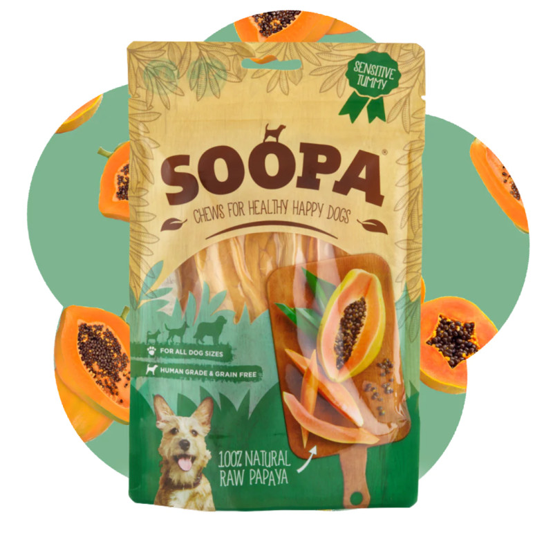 Dabīgi papaijas košļājamie grauzdiņi suņiem, SOOPA