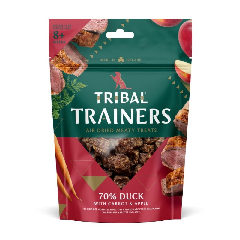 Pīles, burkāni un ābolu našķi suņiem "Duck, Carrot & Apple", TRIBAL, 80g