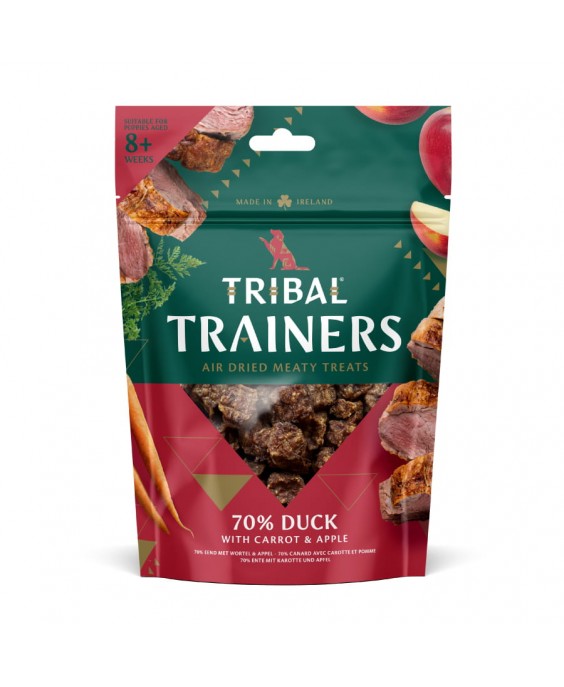 Pīles, burkāni un ābolu našķi suņiem "Duck, Carrot & Apple", TRIBAL, 80g