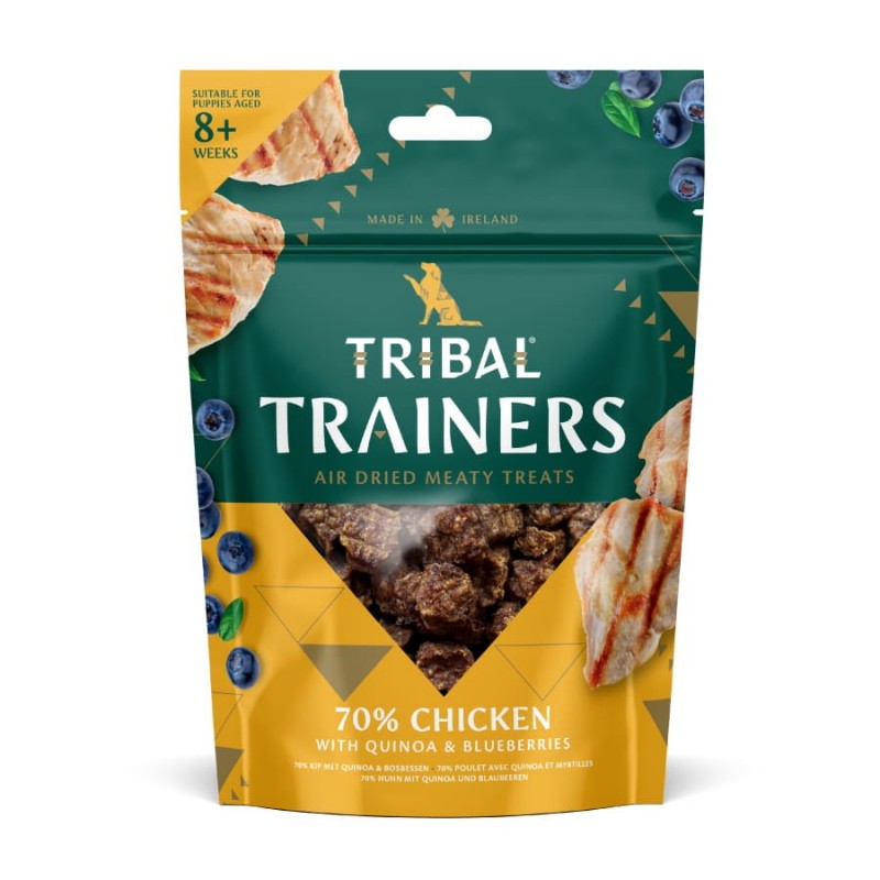 Vistas un melleņu našķi suņu apmācībai "Chicken & Blueberry", TRIBAL, 80g