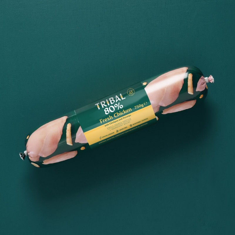 Gardēžu desa suņiem ar svaigu vistas gaļu „Gourmet Sausage 80% Fresh Chicken“, TRIBAL